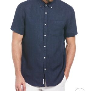 Original Penguin Delave Linen Navy Short Sleeve Button Down Shirt